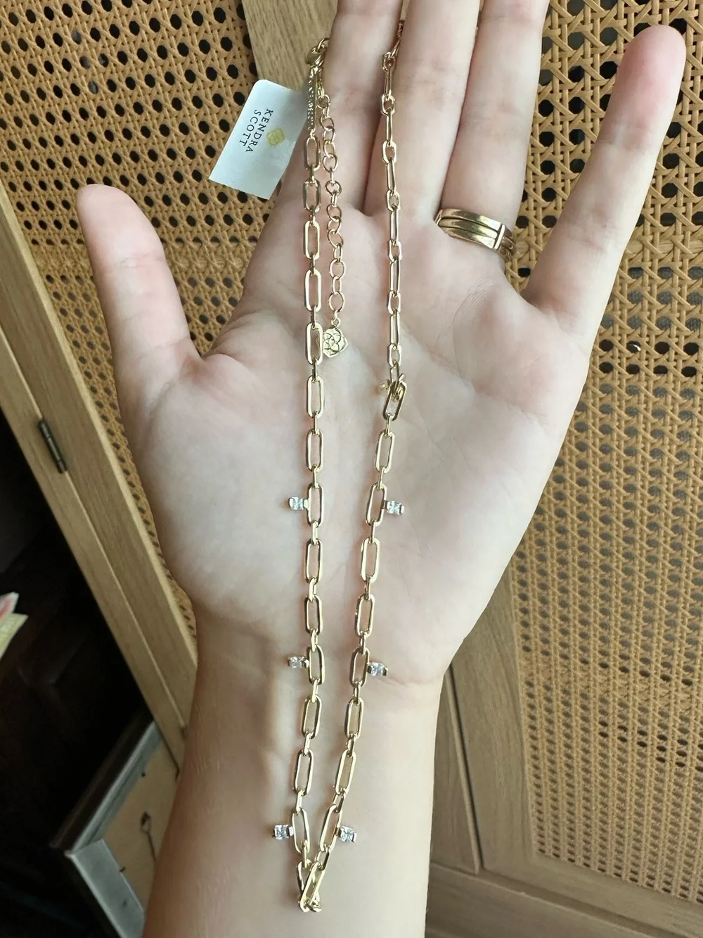 Kendra Scott Celia gold crystal chain necklace in white cz